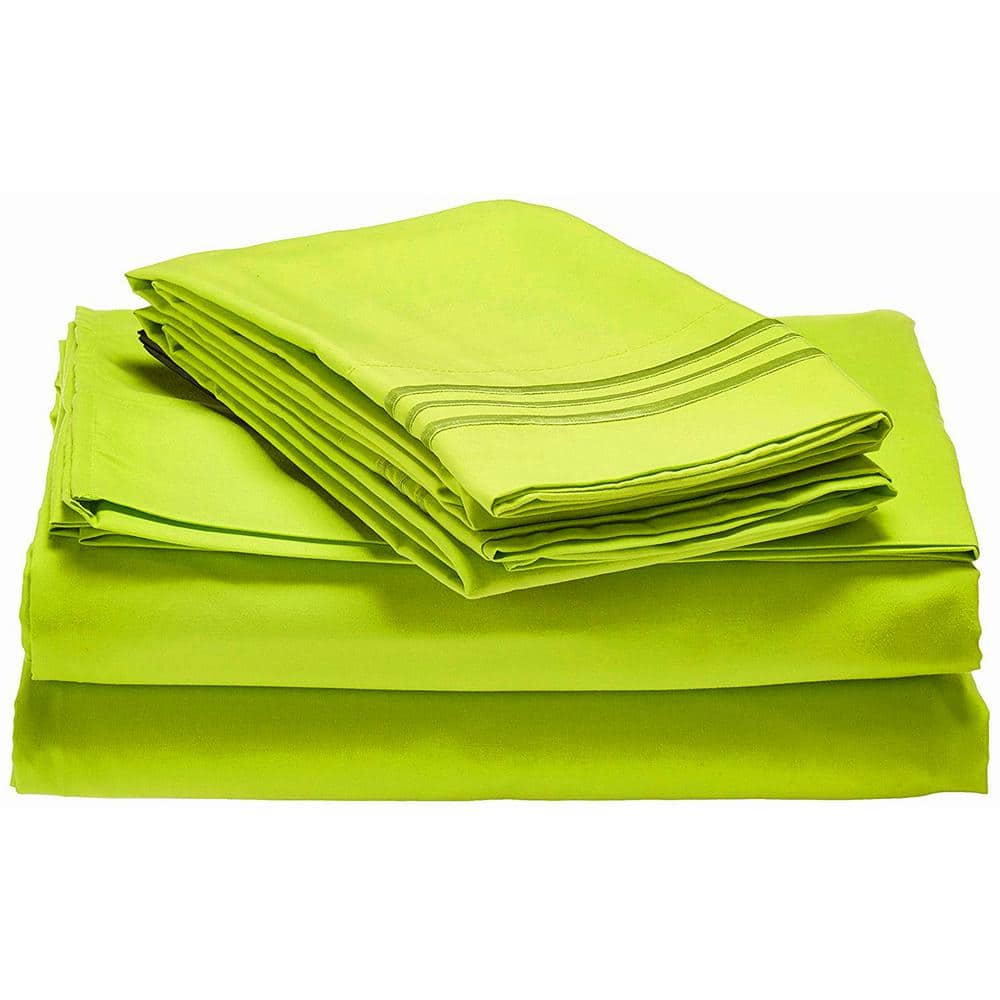 4-Piece Lime Solid Microfiber King - Split Sheet Set