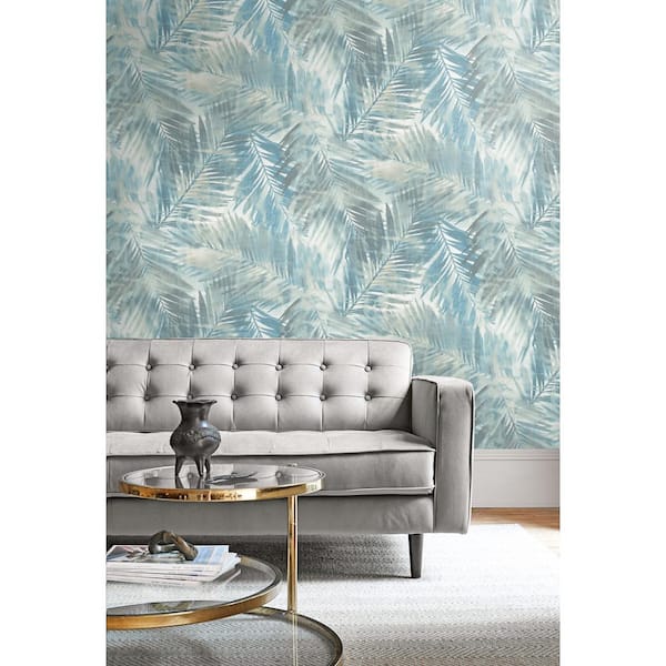 Kentmere Tropical Leaf Metallic Pearl and Powder Blue Paper Strippable Roll (Covers 60.75 sq. ft.)