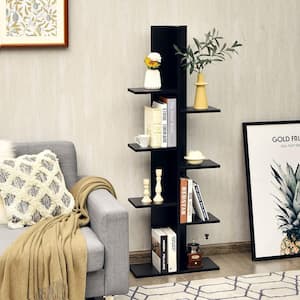 55.5 in. Black Engineered Wood 8-Shelf Modern Bookcase with Durable