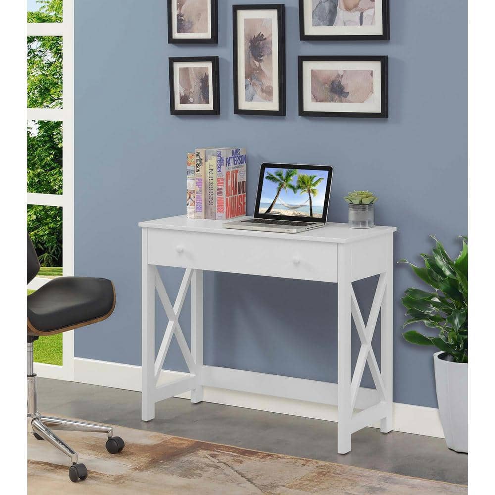 White 36-Inch Wood Desk with Drawer