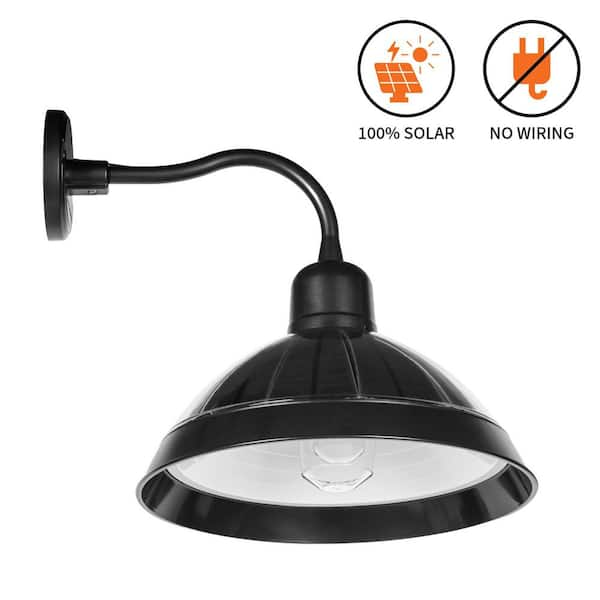 Black Dusk to Dawn Outdoor Solar Barn Light Sconce with Integrated Warm White LED for Garage