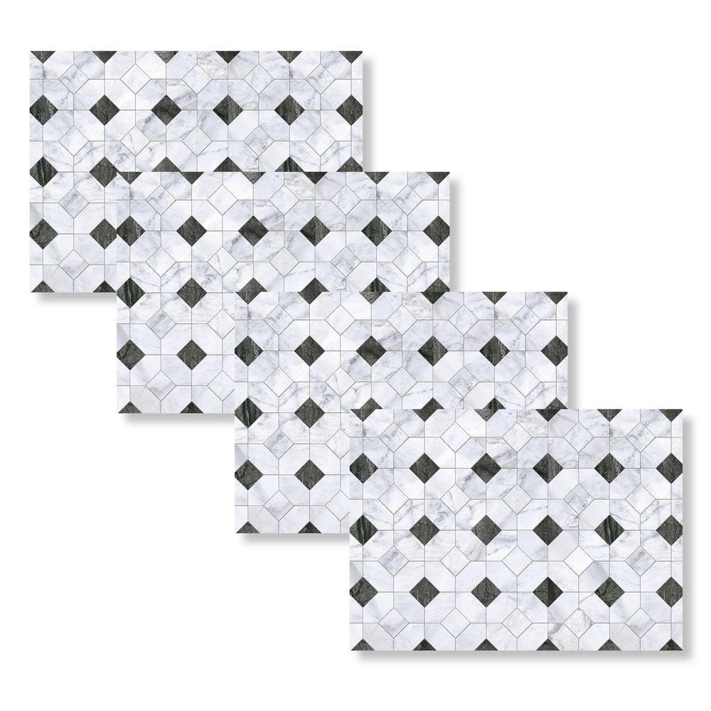 Black and White Marble Octagon 18 in. W x 13 in. L Polypropylene 4-pack Pla