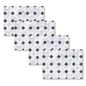 Black and White Marble Octagon 18 in. W x 13 in. L Polypropylene 4-pack Placemat Set