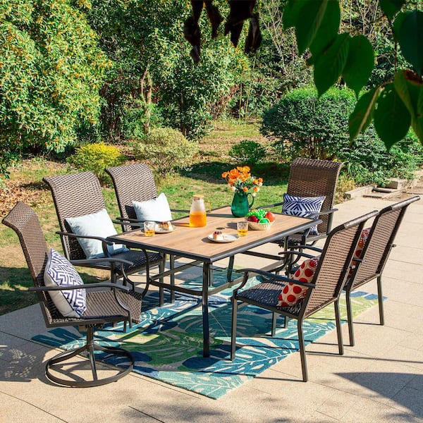 Phi Villa Black 7-piece Patio Outdoor Dining Set With Rectangle Table 