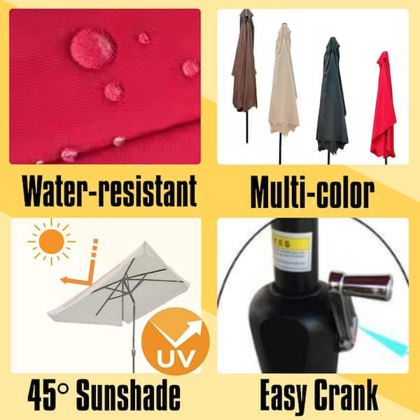 10 ft. x 6.5 ft. Aluminum Rectangular Market Umbrella with Crank and Push Button Tilt Patio Umbrella in Red