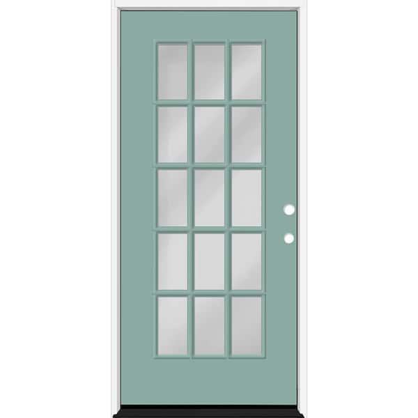 Steves & Sons Reliant 32 in. x 80 in. Full Lite 15L SDL Clear Glass LHIS Quarry Finish Fiberglass Prehung Front Door 6-9/16 Jamb