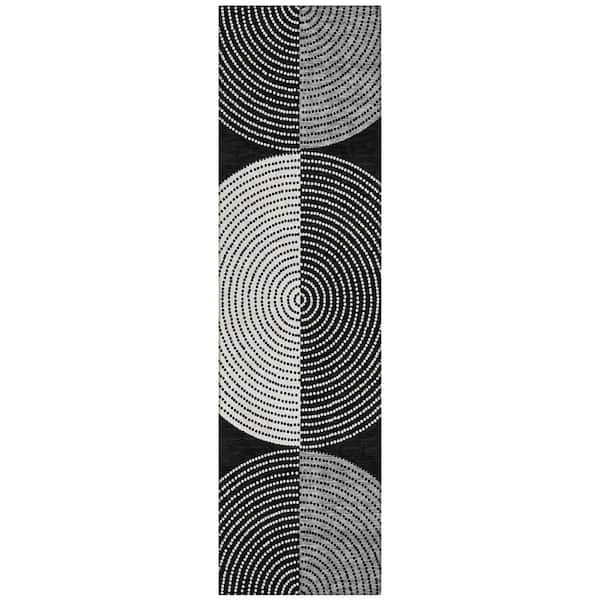 Chantille Machine Washable Indoor/Outdoor Abstract ACN2281 Black 2 ft. 3 in. x 7 ft. 6 in. Runner Rug