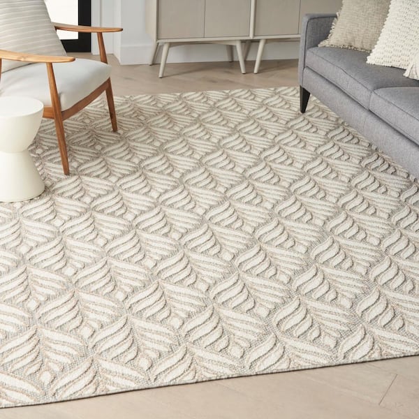Aloha Ivory/Grey 8 ft. x 11 ft. Botanical Contemporary Indoor/Outdoor Patio Rug