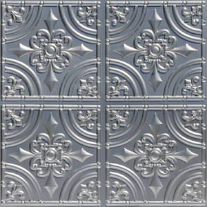 Wrought Iron 2 ft. x 2 ft. Glue Up PVC Ceiling Tile in Silver (40 sq. ft./case)