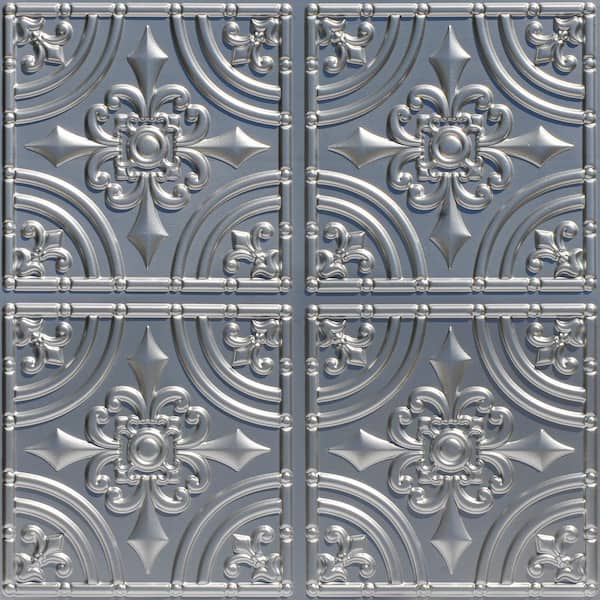 FROM PLAIN TO BEAUTIFUL IN HOURS Wrought Iron 2 ft. x 2 ft. Glue Up PVC Ceiling Tile in Silver (40 sq. ft./case)