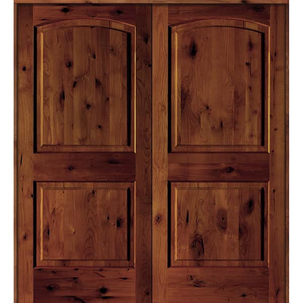 Krosswood Doors 60 in. x 80 in. Knotty Alder 2 Panel Universal/Reversible Red Chestnut Stain Wood Double Prehung Interior Door