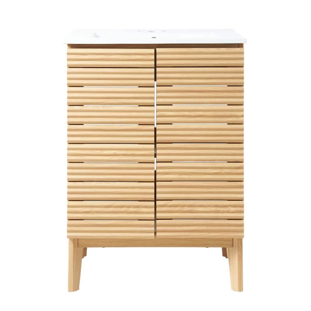 Calandre 24" Oak Slat Modern Farmhouse Bath Vanity Cabinet