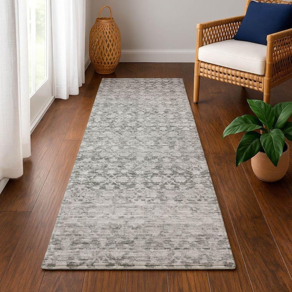 Mayfield Premium Machine Washable Abstract AMF1747 Gray 2 ft. 3 in. x 7 ft. 6 in. Runner Rug