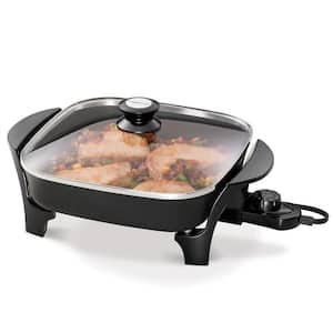 11 in. Aluminum Nonstick Electric Skillet Black With Glass Lid, 1-Pack