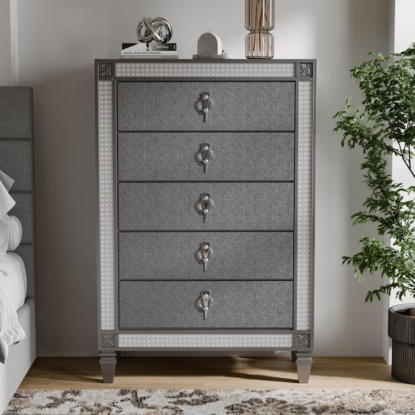 Augenst Gray 5-Drawer 35 in. Chest of Drawers