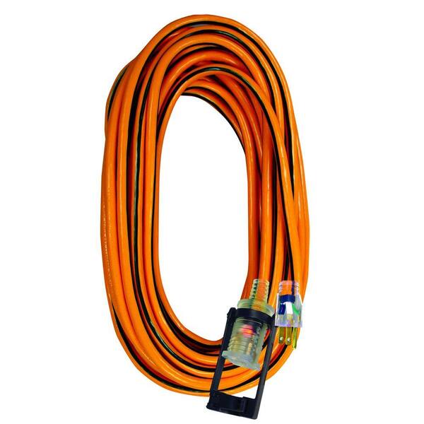 Voltec 100 ft.14/3 SJTW Outdoor Extension Cord with E-Zee Lock and Lighted End - Orange with Black Stripe