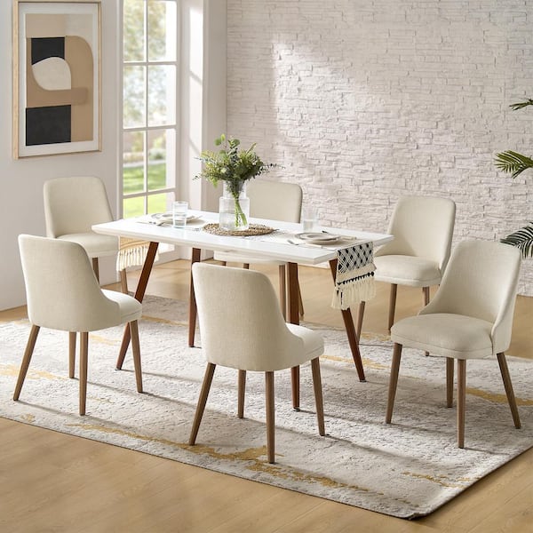 JAYDEN CREATION Dyron Ivory 19.25 in. Modern Upholstered Dining Chair with Solid Wood Legs (Set-6)