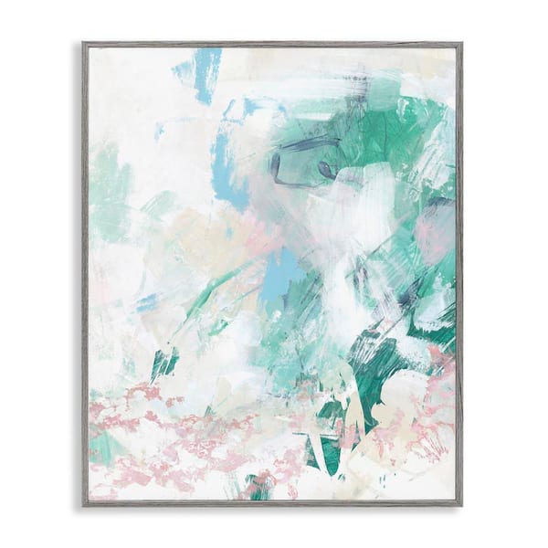 Stupell Industries Green Fading Brush Strokes by June Erica Vess Gray Framed Abstract Giclee Art Print 14 in. x 11 in.