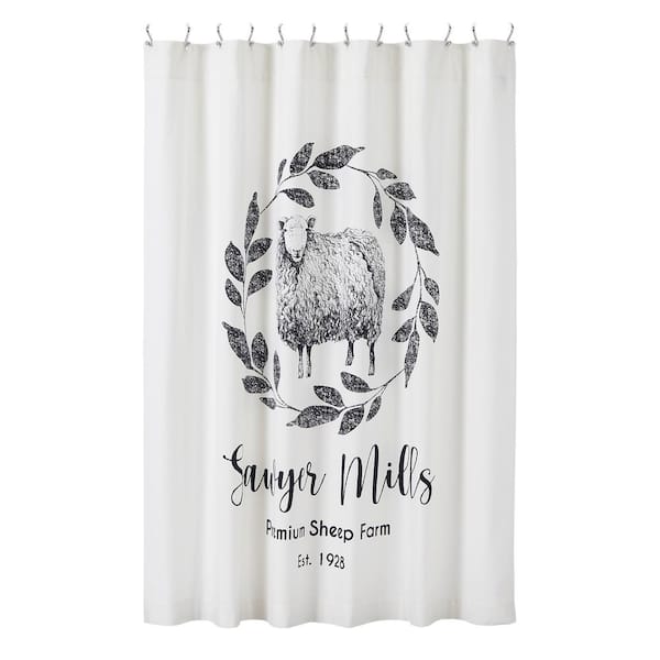 VHC BRANDS Sawyer Mill Black 72 in Sheep Shower Curtain