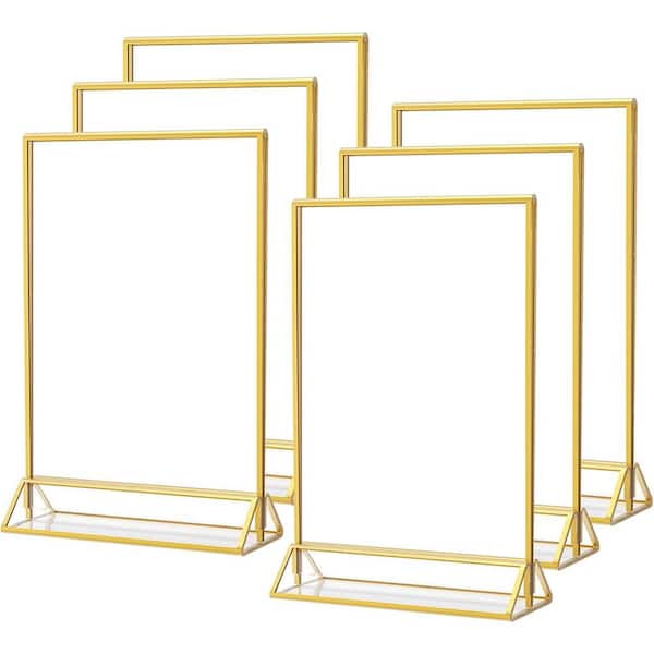 4x6 Gold Acrylic Sign Holder - Double Sided Picture Frame Paper Stand Photo Display in Gold (6 Pack)