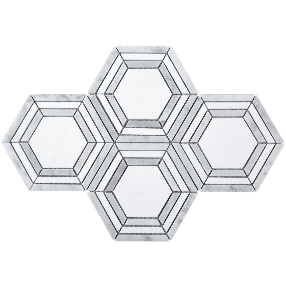 MOLOVO Interspace White 10.63 in. x 12.01 in. Hexagon Polished Marble ...
