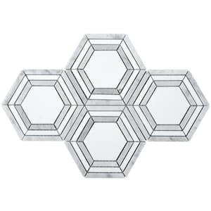 Interspace White 10.63 in. x 12.01 in. Hexagon Polished Marble Mosaic Tile (8.9 sq. ft./Case)