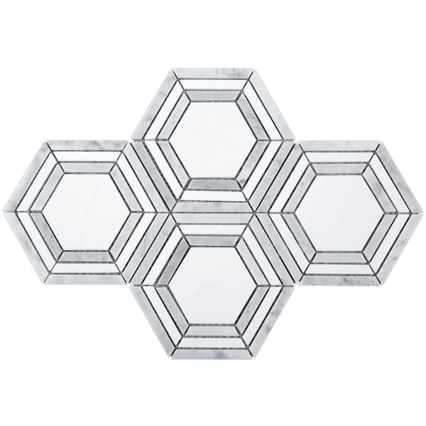 MOLOVO Interspace White 10.63 in. x 12.01 in. Hexagon Polished Marble Mosaic Tile (8.9 sq. ft./Case)