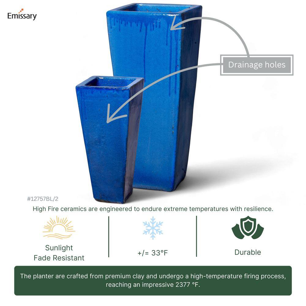 Handcrafted Blue Glazed Large Square Ceramic Planter, 35"