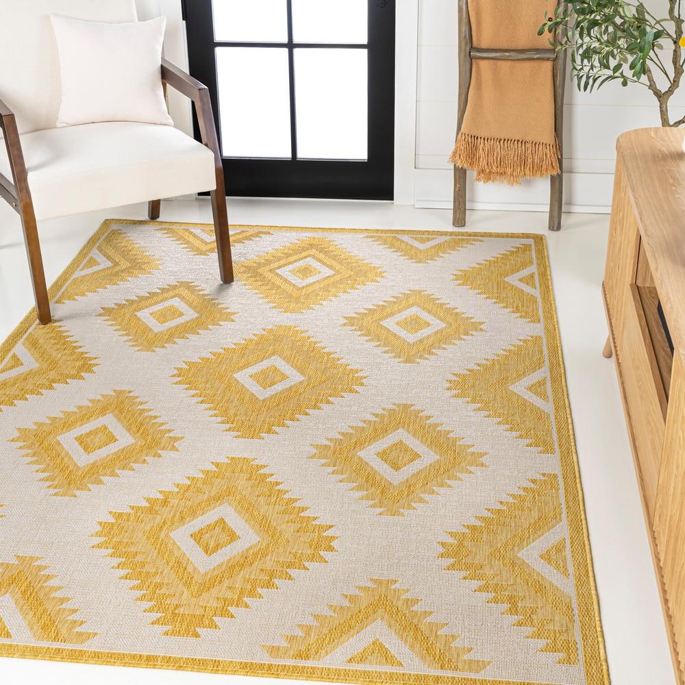 JONATHAN Y Lior Geometric Moroccan Diamond Yellow/Cream 5 ft. x 8 ft. Indoor/Outdoor Area Rug