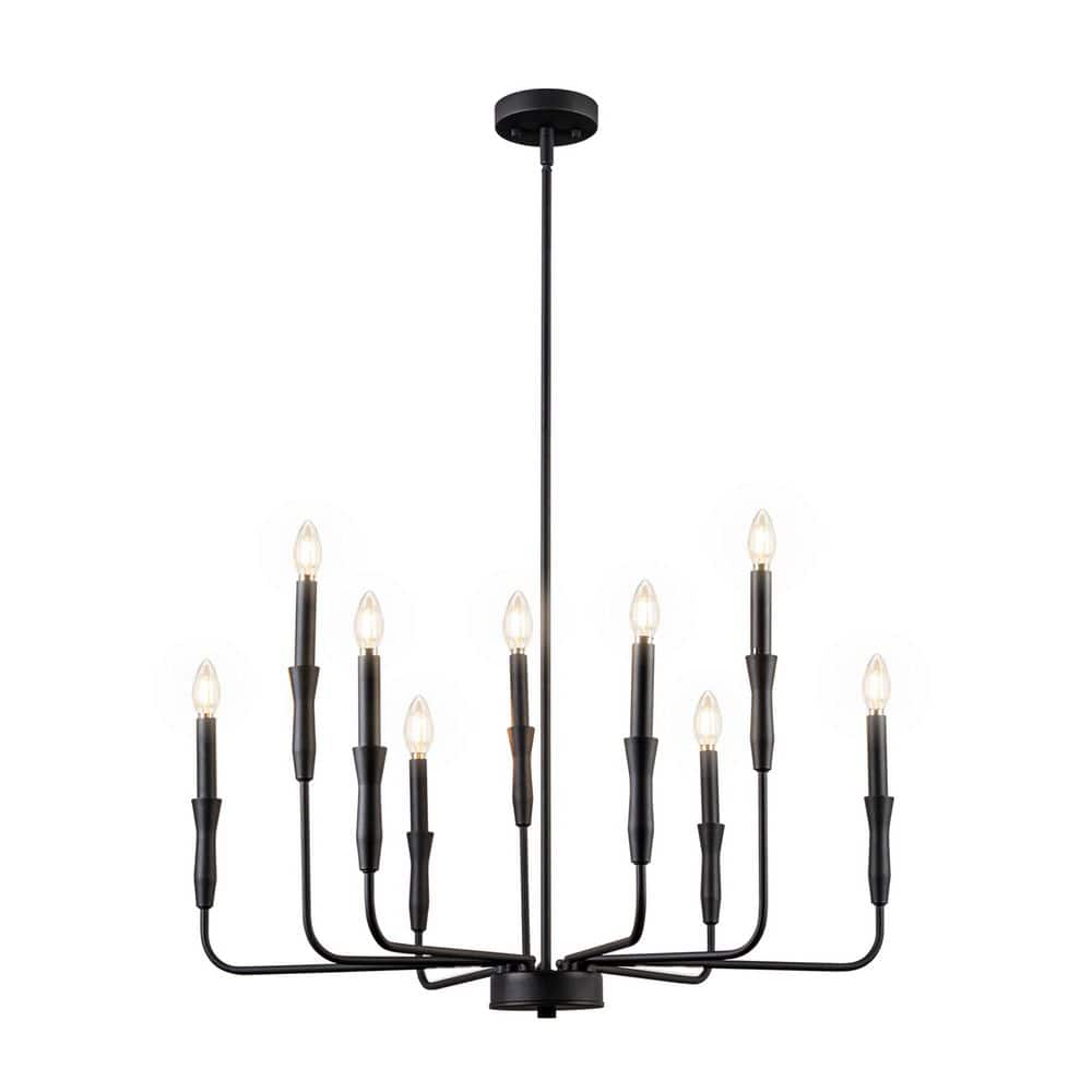 Auffel 9 light Matte Black Foyer Chandelier Modern Black Farmhouse