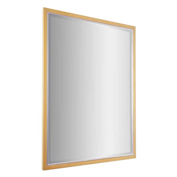 Head West 2-Toned Brushed Brass and Chrome 30 in. W x 40 in. H Rectangle Metal Framed Beveled Edge Wall Vanity Mirror