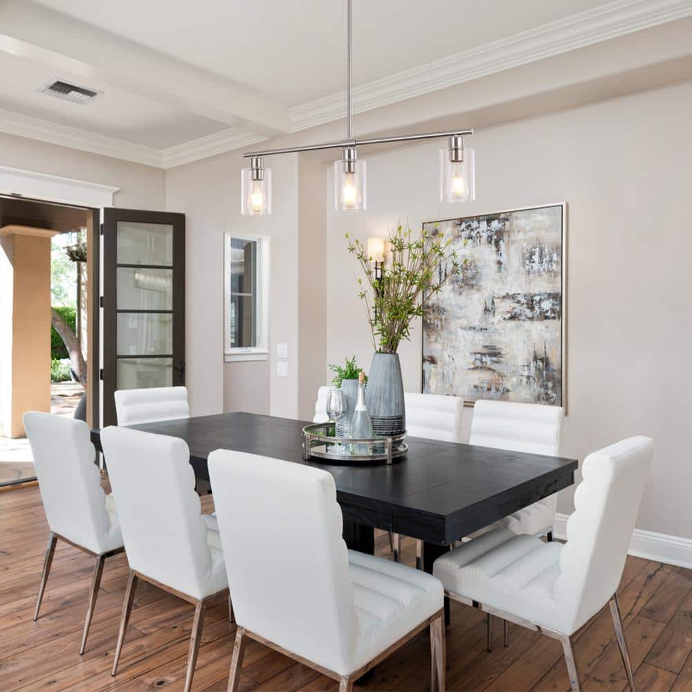 Nickel 3-Light Linear Pendant with Clear Glass Shades