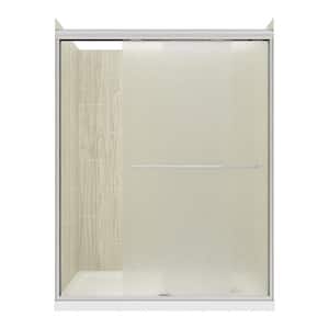 Cove Sliding 60 in. L x 32 in. W x 78 in. H Right Drain Alcove Shower Stall Kit in Driftwood and Brushed Nickel Hardware
