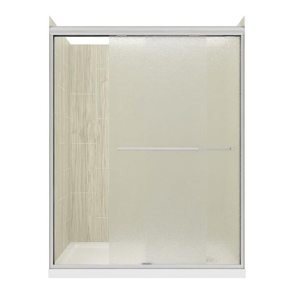 CRAFT + MAIN Cove Sliding 60 in. L x 32 in. W x 78 in. H Right Drain Alcove Shower Stall Kit in Driftwood and Brushed Nickel Hardware