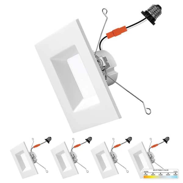 6 in. 14-Watt LED White Square Retrofit Recessed Housing Light 5 CCT 2700K to 5000K IC Rated Remodel Dimmable (4-Pack)