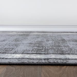Contemporary Distressed Bordered Gray 2 ft. x 7 ft. Area Rug