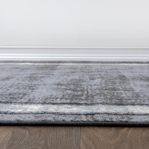 Contemporary Distressed Bordered Gray 5 ft. x 7 ft. Area Rug