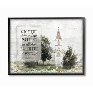 24 in. x 30 in. "Be Joyful In Hope Distressed Church with Trees Photograph XXL Black Framed Wall Art" by Jennifer Pugh