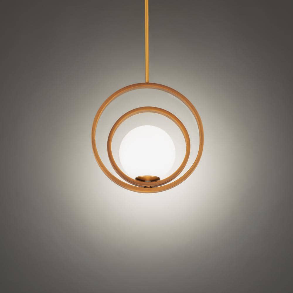 Mini Globe Aged Brass LED Indoor/Outdoor Pendant with Opal Glass