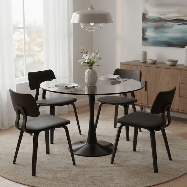 LeisureMod Bristol 35 in. Round Dining Table with Glass Top and Iron Pedestal Base