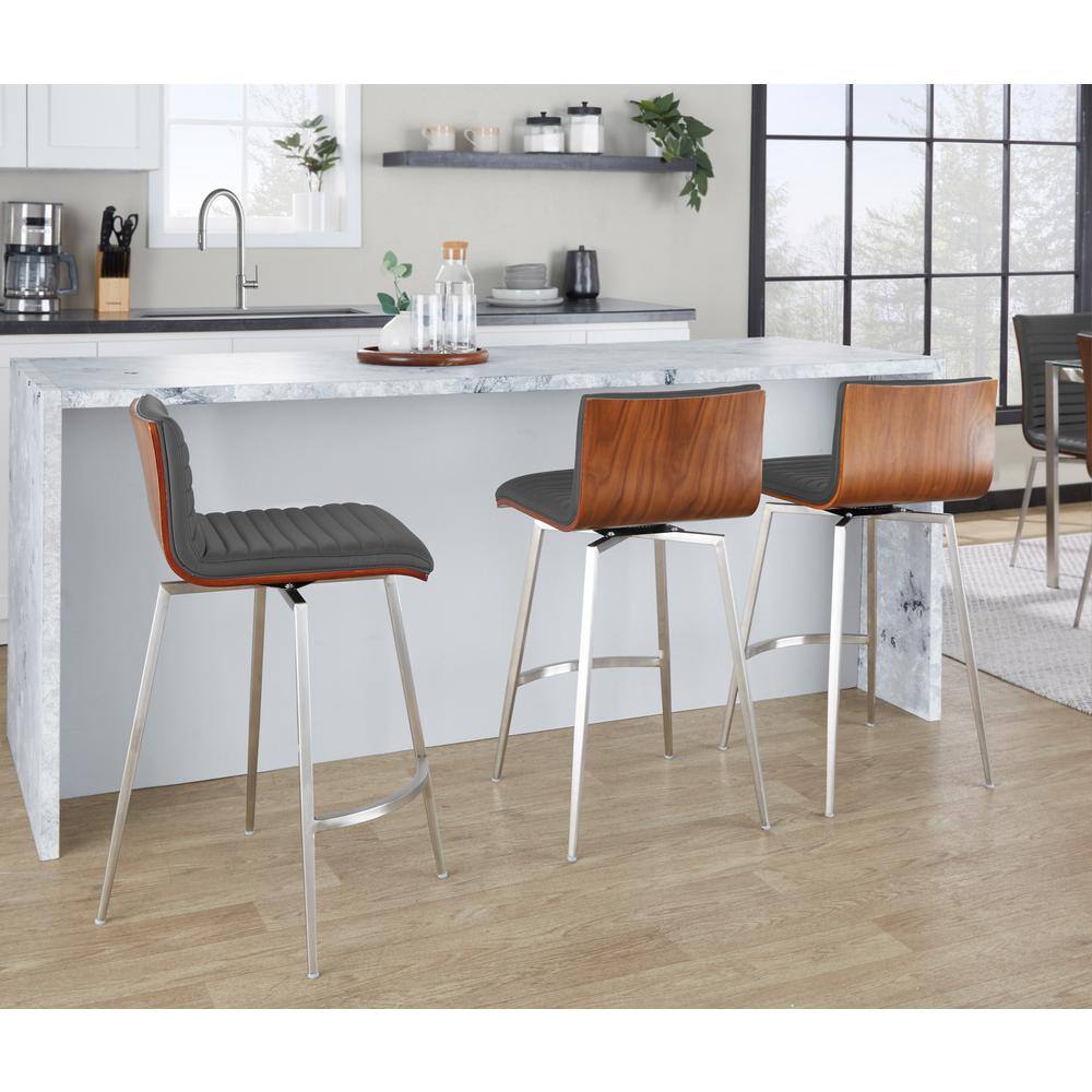 Mason 34" Gray Faux Leather Swivel Counter Stool Set