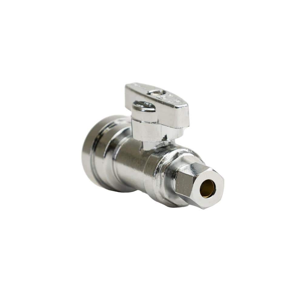 QUICKFITTING 1/2 in. Push-to-Connect x 1/4 in. O.D. Compression Chrome Plated Brass Quarter-Turn Straight Stop Valve, Grey -  LF944SR