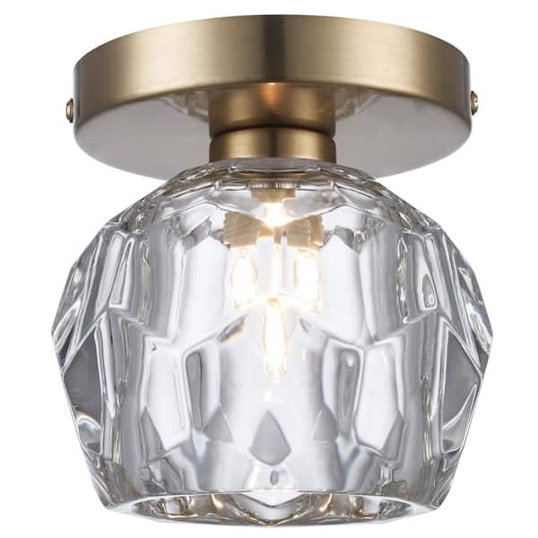 Bel Air Lighting Sequoia 5 in. 1-Light Gold Modern Semi Flush Mount Ceiling Light Fixture with Clear Glass Shade