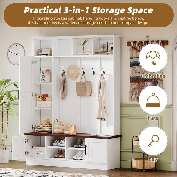 55.1 in. W x 15.5 in. D x 73.2 in. H White Wood Versatile Hall