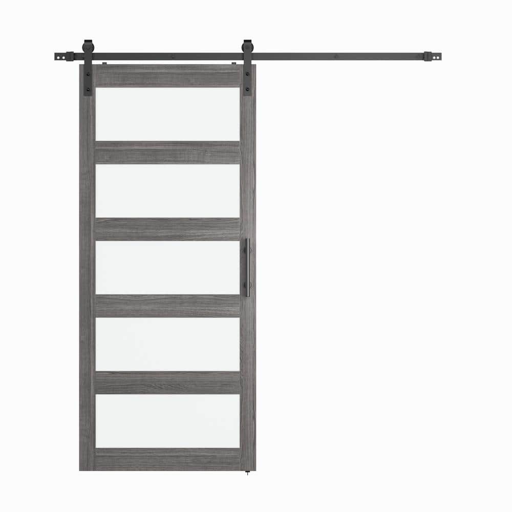 Gray Frosted Glass and MDF Sliding Barn Door with Hardware Kit