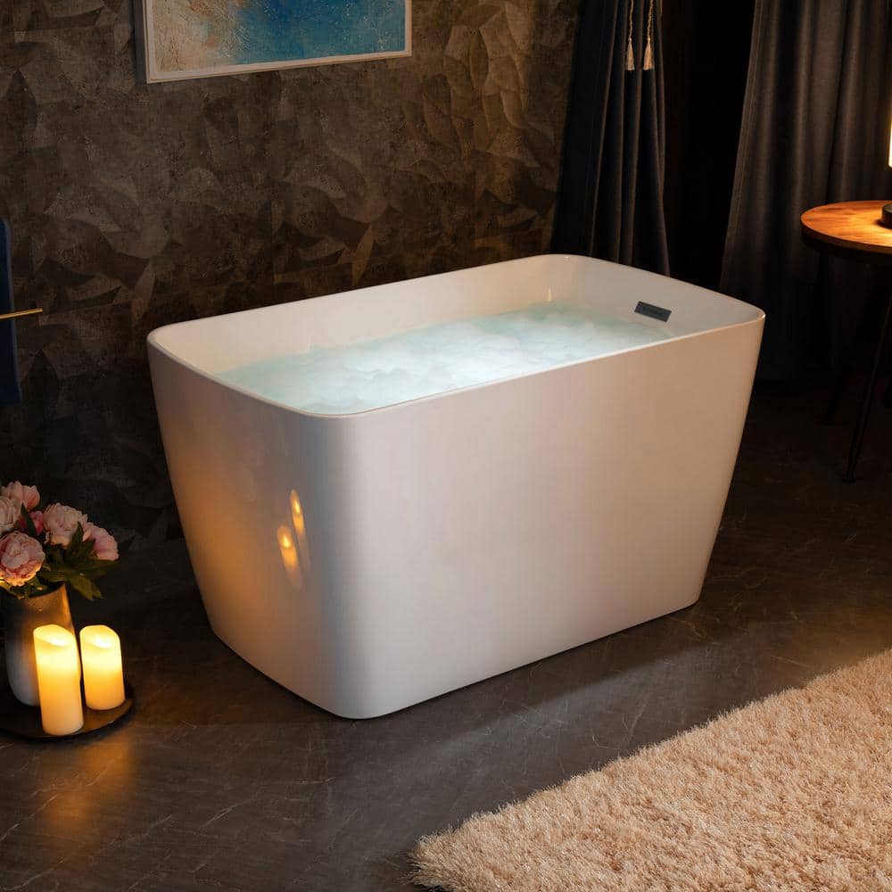 48'' White and Matte Black Acrylic Freestanding Rectangular Bathtub