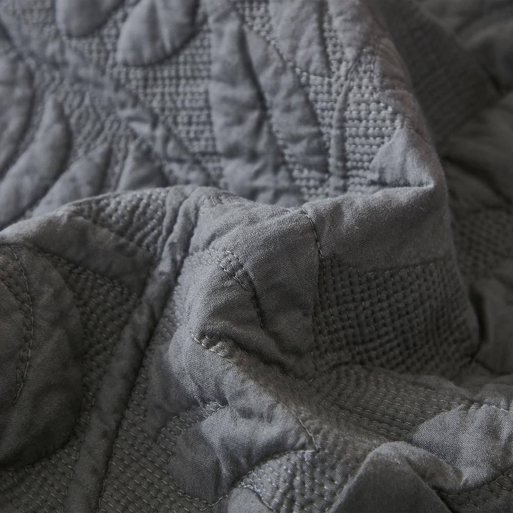 Dark Grey Reversible Cotton Queen Bedspread Set