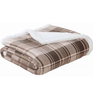 Plaid Brown Polyester 50 in. x 60 in. Throw Blanket