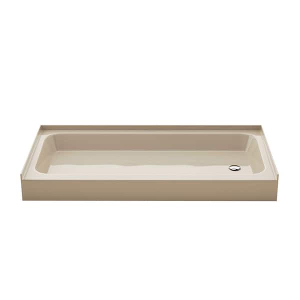 Voltaire 60 in L x 30 in W Alcove Shower Pan Base with Right Drain in Glossy Bisque