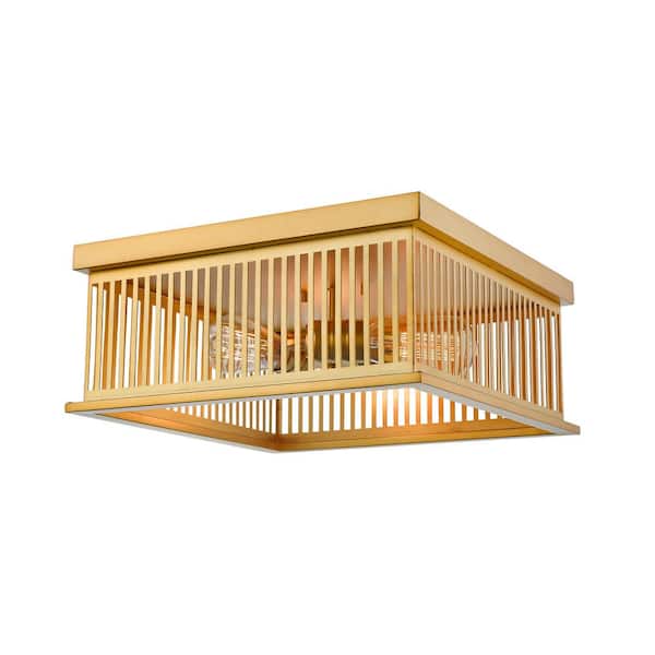Unbranded Camellia 15 in. 3-Light Brass Flush Mount Light with Brass Steel Shade with No Bulbs Included